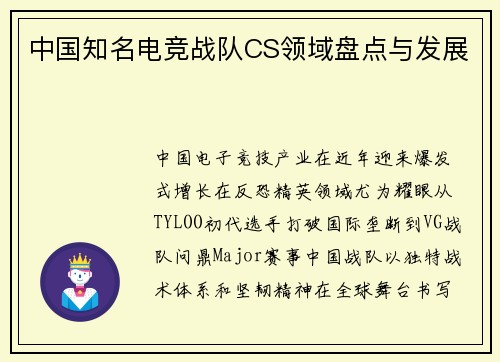 中国知名电竞战队CS领域盘点与发展